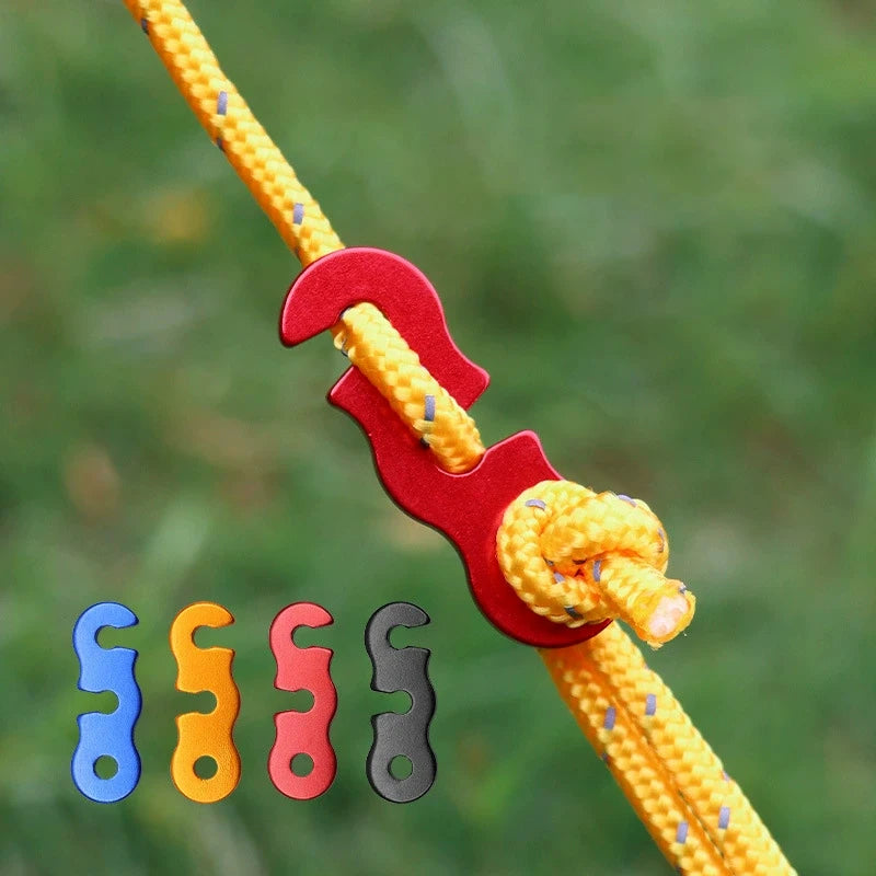 10 Uds. Hebillas de cuerda para tienda de campaña, aleación de aluminio, tapón de cuerda de viento para acampar al aire libre, toldo Wigwam, hebilla de seguridad ajustable