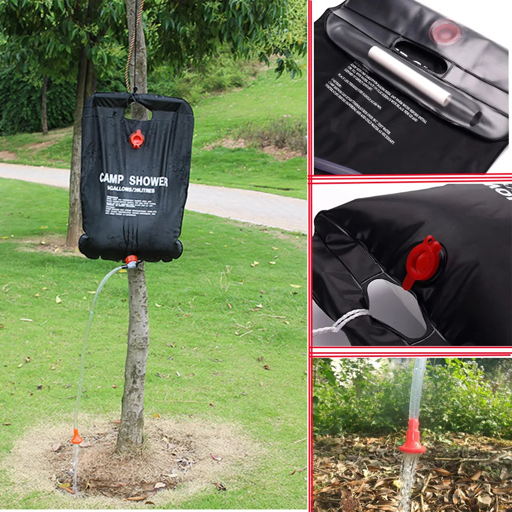Bolsa de ducha portátil de 20L para acampar, viajes al aire libre, senderismo, barbacoa, ciclismo, playa, natación, bolsa de agua de baño con calefacción Solar