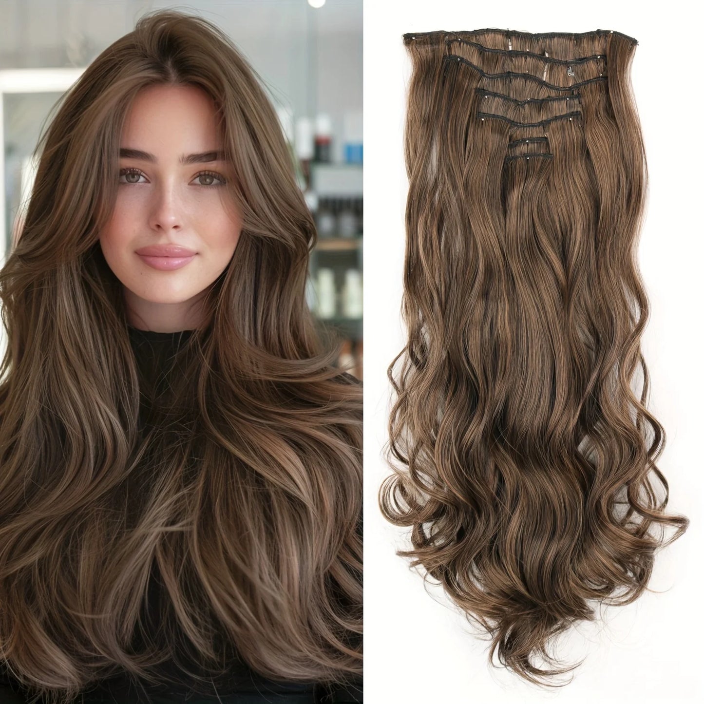 7 unids/set 16 Clips extensión de cabello negro largo liso pelo Natural Ombre peluca fibra resistente al calor para peinado de mujer