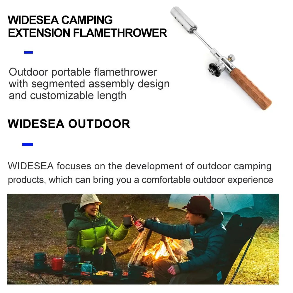 Widesea-encendedor de llama larga para acampar, quemador de mango de madera portátil para exteriores, Picnic, barbacoa, tanque de Gas, pistola de pulverización, kit de herramientas de estufa extraíble