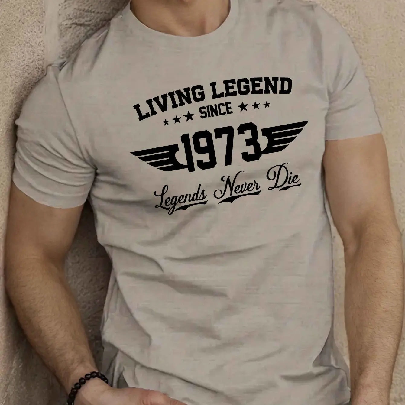 Verano de los hombres 100 algodón casual suelto de talla grande DESDE 1973 patrón impreso deportes cómodo cuello redondo Camiseta de manga corta