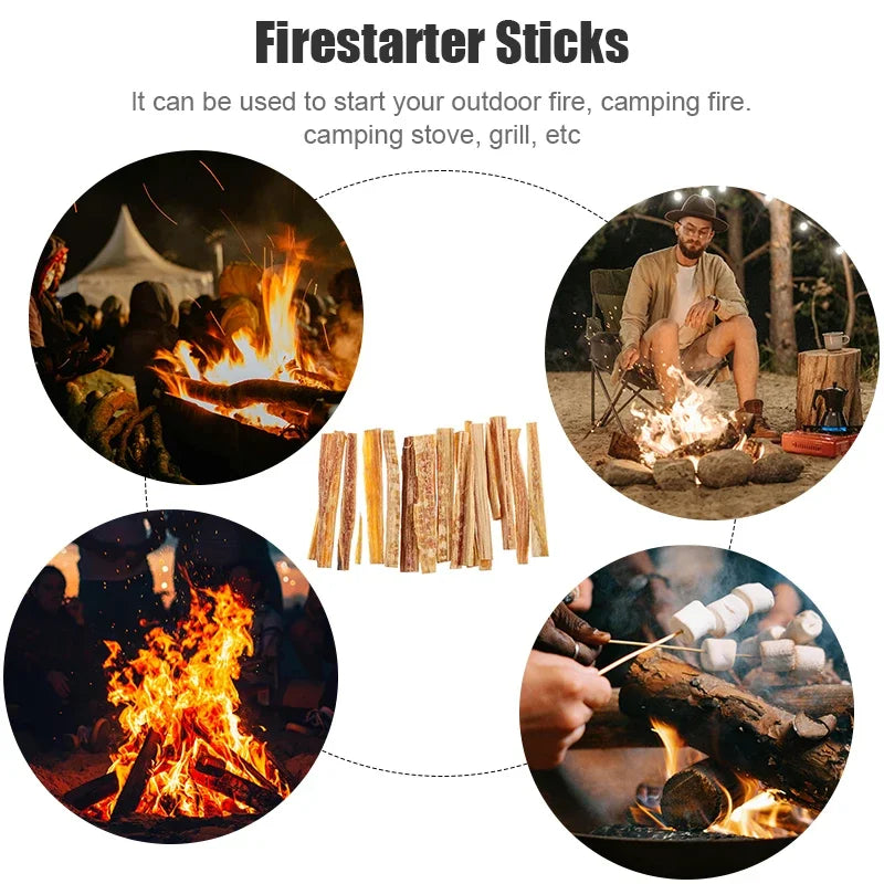 Palo de iniciación de fuego de madera de grasa, herramientas para hacer fuego al aire libre, palos de madera Natural para acampada, senderismo, supervivencia de emergencia, 1 caja