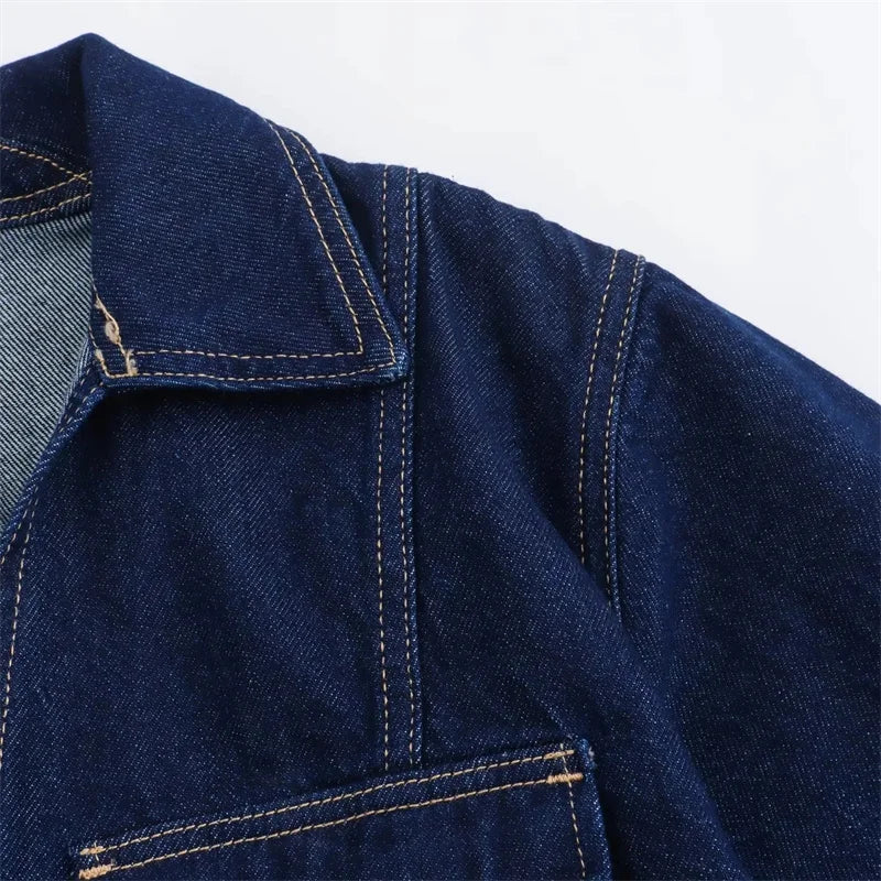 TRAF-Camiseta vaquera azul para mujer, camisa recortada de manga corta, Tops cortos de verano para mujer, ropa de calle Y2k, blusa elegante para mujer