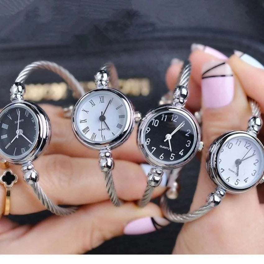 Relojes de pulsera pequeños simples para mujer, reloj de pulsera de cuarzo Retro de acero inoxidable para mujer, moda informal para mujer