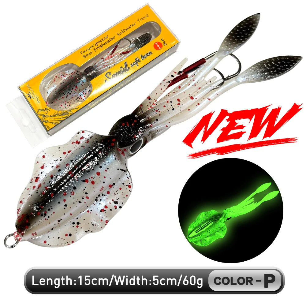 ZUKIBO-cebo de calamar suave para pesca, señuelo de pesca con curricán, plantillas con cabeza de pulpo, plantilla de calamar UV luminosa de 60g para pesca en barcos de aguas profundas, cebo Wobblers