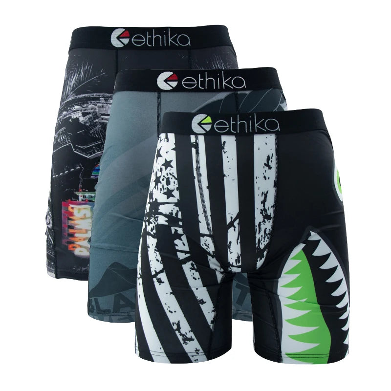 ETHIKA, 3 uds., ropa interior Sexy para hombre, Boxers, calzoncillos transpirables para hombre, calzoncillos de talla grande S-3XL, bañadores para hombre, bragas para hombre, lencería, calzoncillos Boxer