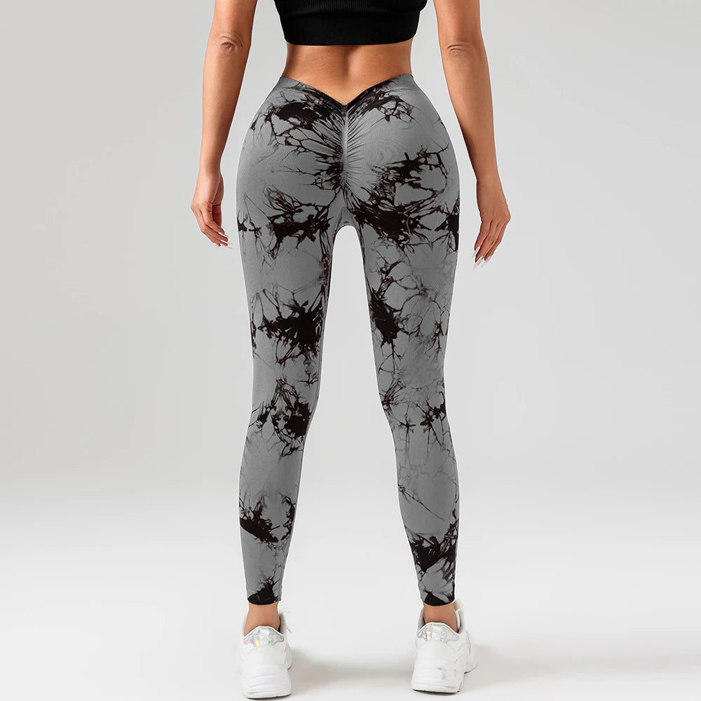 FITTOO V-Buttocks Leggings para mujer Tie Dye Scrunch Butt pantalones de Yoga Fitness atlético Sexy traje de gimnasio ropa femenina medias deportivas