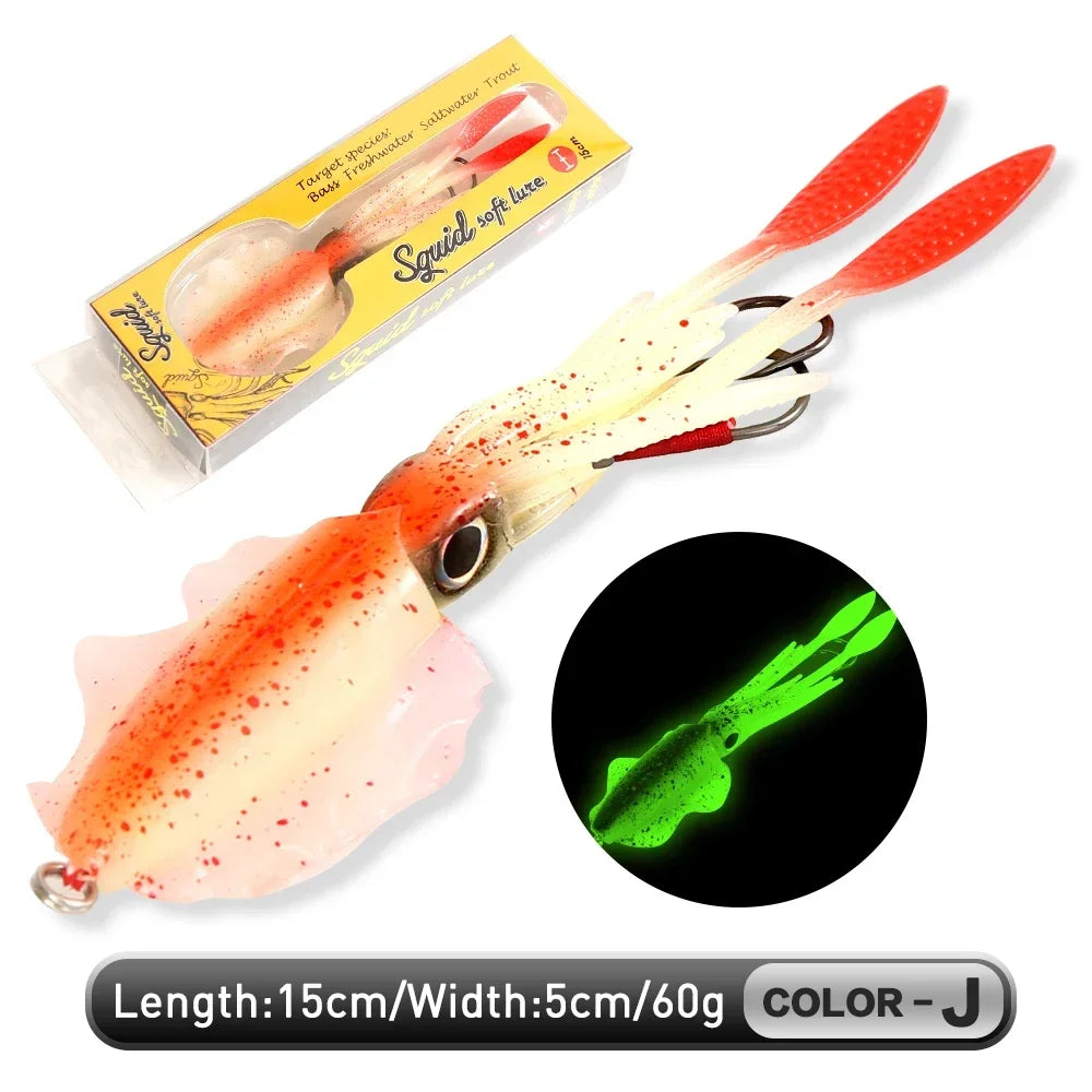 ZUKIBO-cebo de calamar suave para pesca, señuelo de pesca con curricán, plantillas con cabeza de pulpo, plantilla de calamar UV luminosa de 60g para pesca en barcos de aguas profundas, cebo Wobblers
