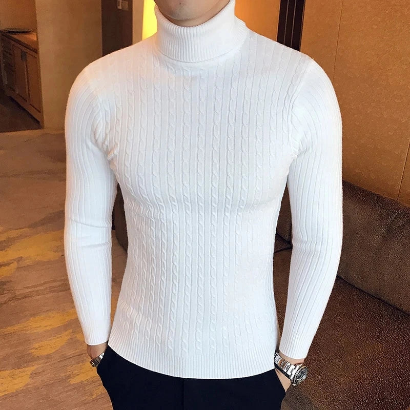 Otoño Invierno jerseys de cuello alto cálido Color sólido suéter de los hombres Jersey delgado hombres suéteres de punto camisa de fondo