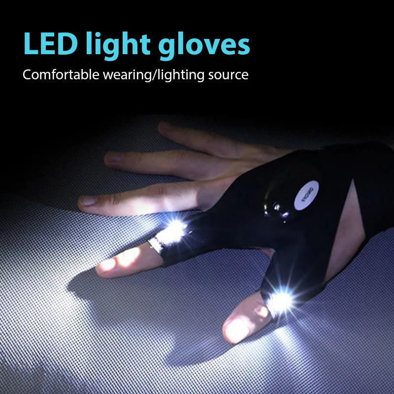 Guante sin dedos con luz nocturna Led, guantes de pesca impermeables, Camping, senderismo, supervivencia, rescate, herramienta multiluz para exteriores
