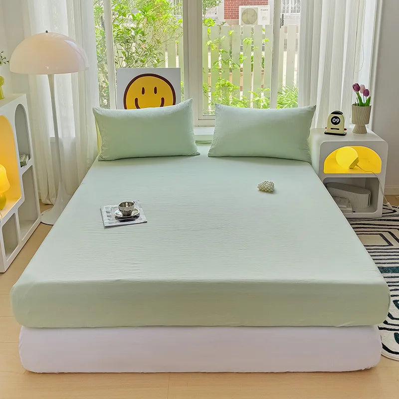 Sábana bajera de algodón lavada con bandas elásticas, funda de colchón ajustable antideslizante para cama doble King Queen 90x200 150x200 180