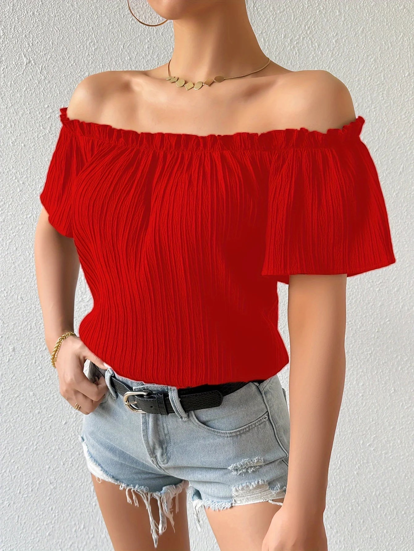 Camisa elegante sin tirantes de verano para mujer, blusas informales de gasa lisas para oficina, Tops con hombros descubiertos a la moda