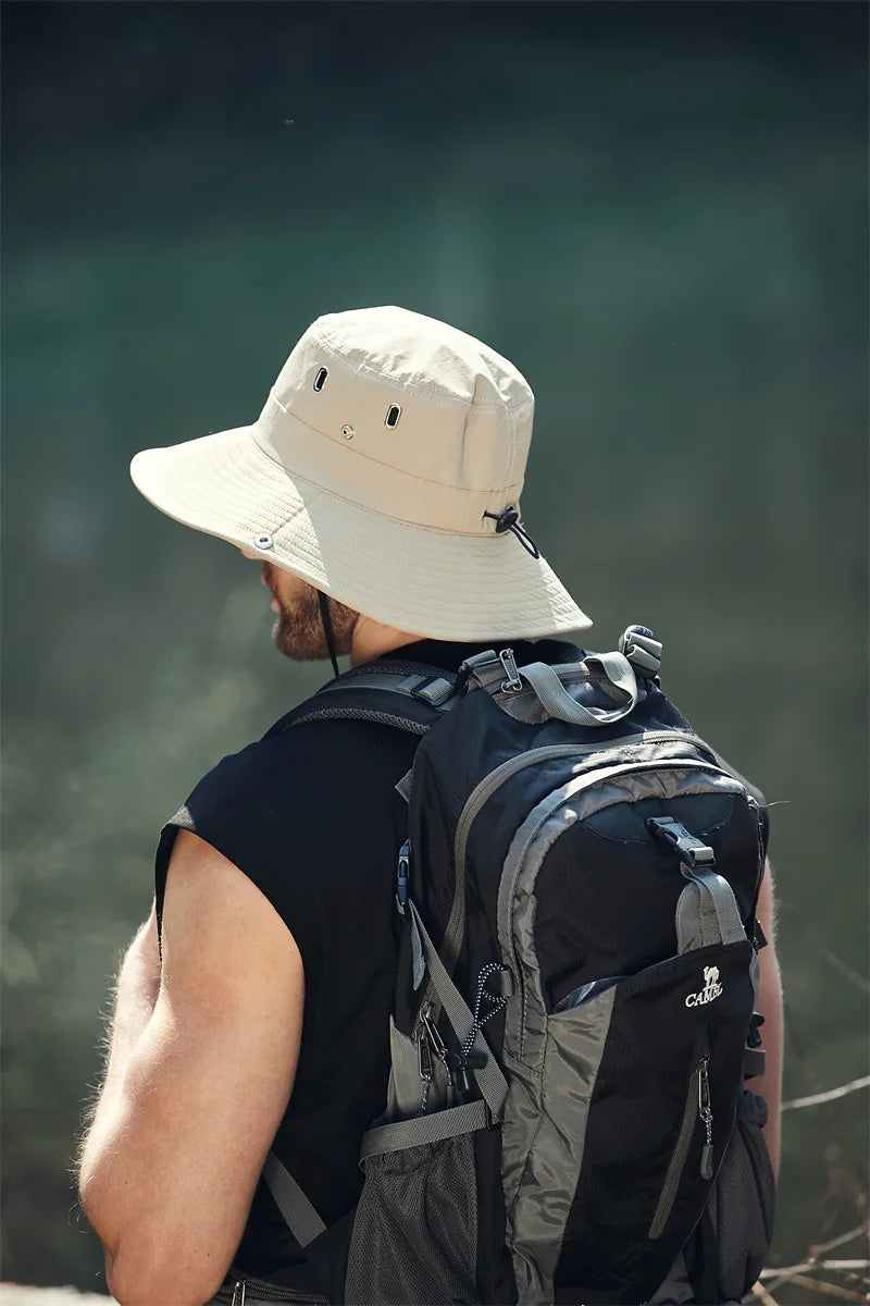 Sombrero de pescador de ala ancha y grande para hombre, gorra impermeable con protección UV para el sol, senderismo, pesca, escalada, sombreros de cubo de Safari de gran tamaño, verano