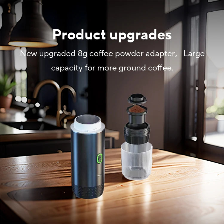 Cafetera Espresso portátil eléctrica inalámbrica para coche y hogar, cafetera para acampar, cafetera de viaje en polvo con cápsula 3 en 1