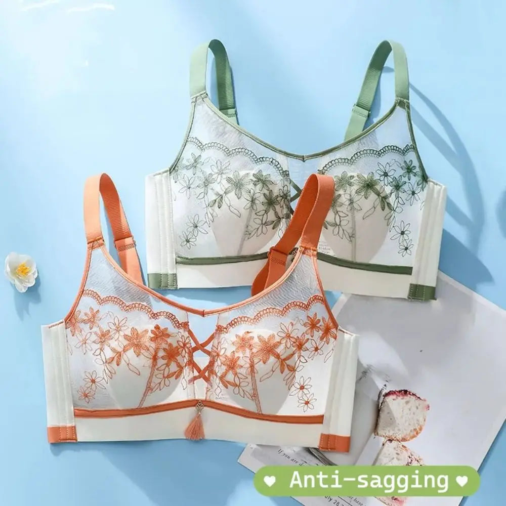 Sujetador de encaje con borlas y pechos recogidos para mujer, sujetador de malla fino a prueba de golpes, sin costuras, lencería transparente, ropa interior push-up