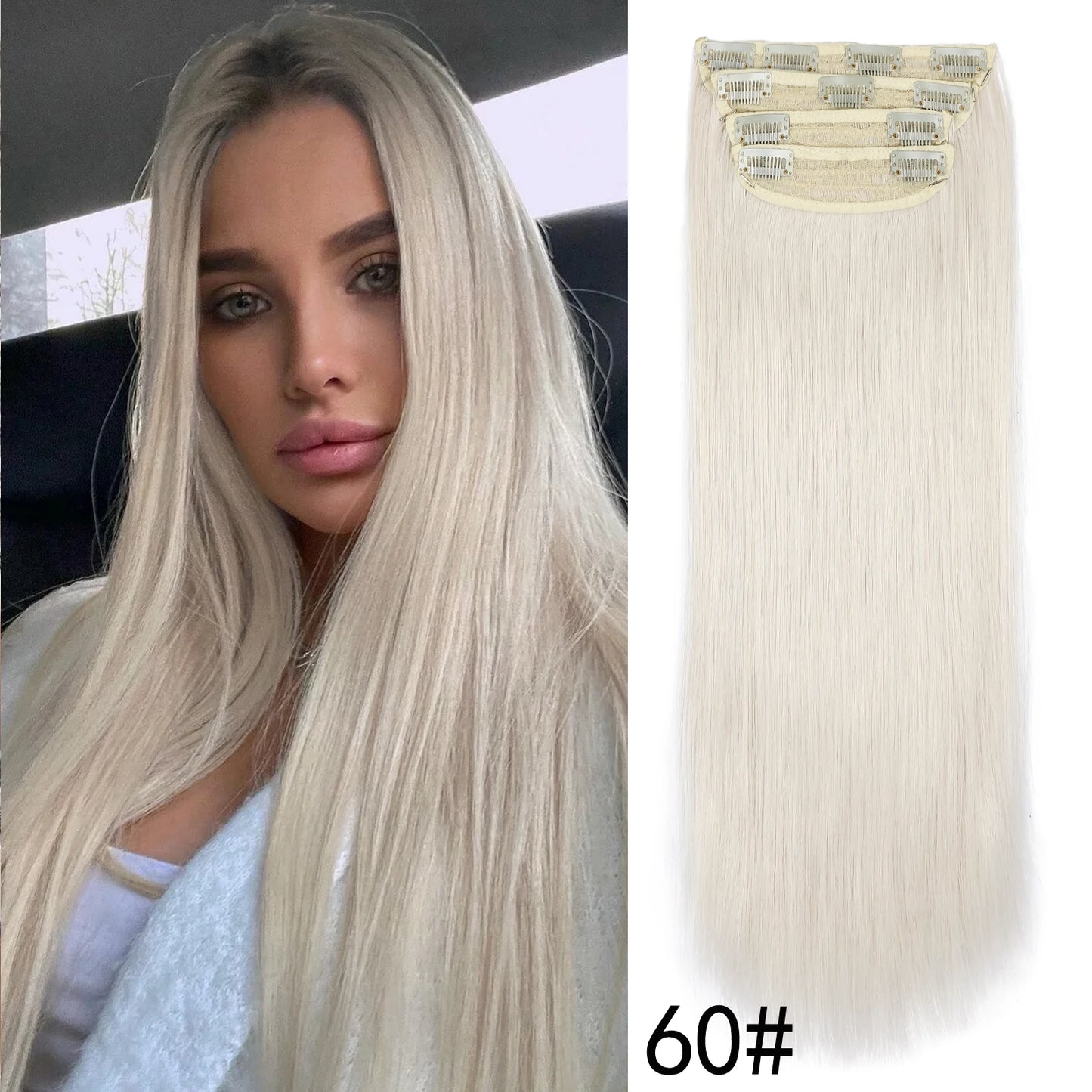 4 unids/set 20 pulgadas Clip de pelo sintético en postizos gruesos y largos ondulados para mujeres extensiones de cabello sintético de cabeza completa postizos ombré