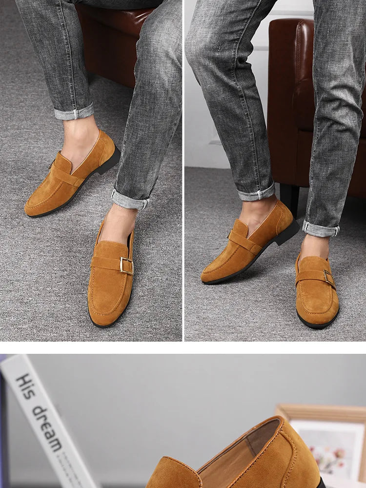 Zapatos de vestir para hombre, mocasines formales de diseñador, zapatos de cuero de gamuza, mocasines de trabajo Social y negocios, boda