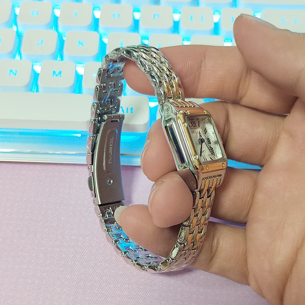 Relojes de lujo para mujer, relojes de pulsera cuadrados de cuarzo de marca clásica para mujer, correa de aleación, reloj de pulsera de negocios para mujer
