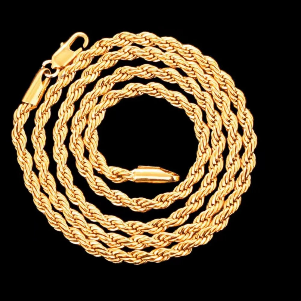 Noble 18-24 pulgadas 45-60cm 18K oro 4mm cuerda redonda collar de cadena para mujer hombre niño boda fiesta encanto joyería
