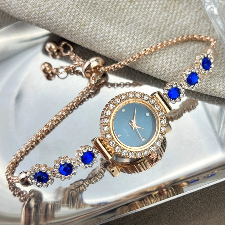 Conjunto de reloj de pulsera de Calcedonia de comercio exterior con luz de diamante, reloj de cuarzo de lujo en vivo, nuevo reloj de mujer con diamantes