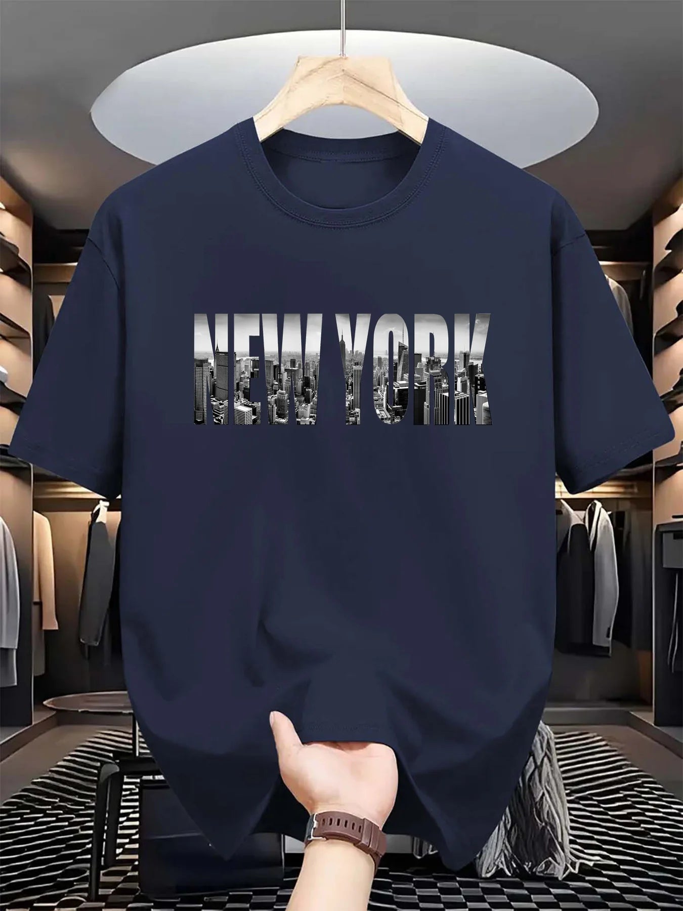 Camiseta de manga corta con cuello redondo para hombre, 100% de algodón puro, informal, holgada, de talla grande, con estampado de Nueva York City, deportiva, cómoda, de verano