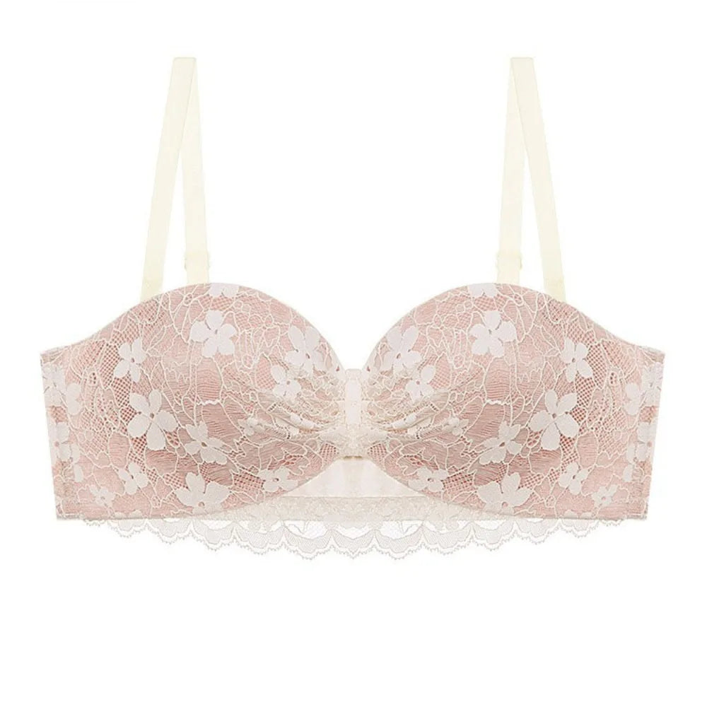 Sujetador inalámbrico de malla ajustado para mujer, sujetador antiflacidez de encaje Floral dulce con escote en V profundo, lencería con pechos recogidos, regalos