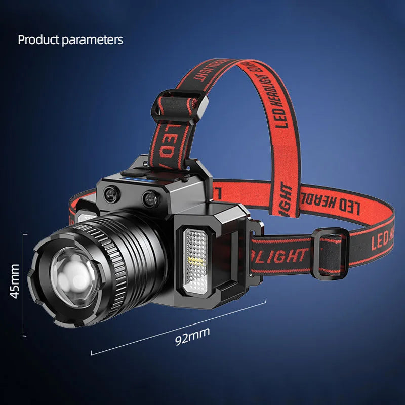 Nuevo Linterna frontal recargable por USB, linterna superbrillante, luz LED de inducción, resistente al agua, para acampar, móvil, intermitente