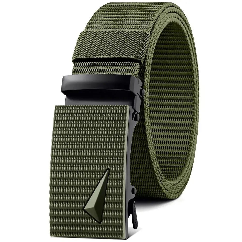 Cinturón para hombre con hebilla de Metal automática, correas de nailon de imitación, cinturón de trabajo al aire libre, hebilla automática sin dientes, cinturón de lona deportivo informal