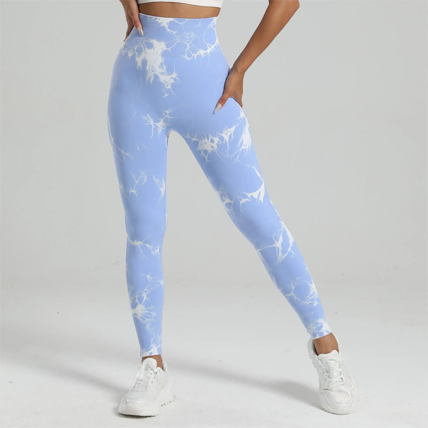 Mallas de gimnasio Tiedye para Mujer, pantalones sin costuras de realce para Mujer, mallas deportivas sin costuras para Fitness, mallas de entrenamiento de cintura alta para Yoga, envío directo