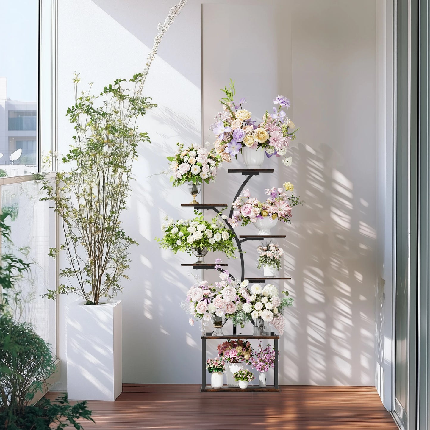 Soporte para plantas multicapa, soporte para plantas en forma de árbol de estilo Industrial, estante de exhibición, soporte para flores de esquina para maceteros de jardín, interior