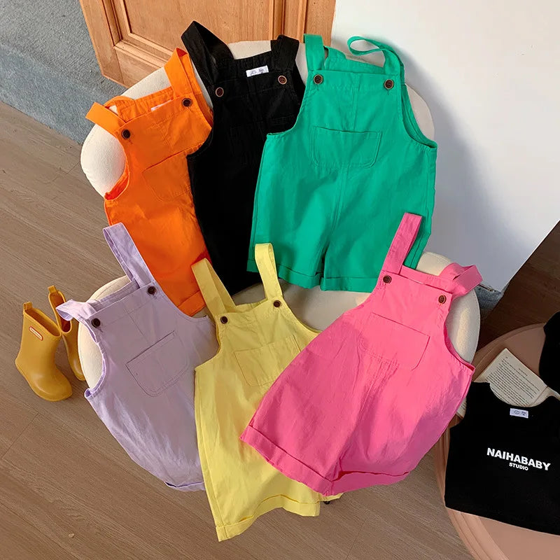 Lindo bebé niños general bebés y niñas pantalones casuales coreanos mono de disfraz de Color caramelo