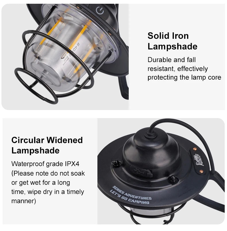 Linternas portátiles para acampar, lámpara colgante Retro para tienda, luz de Camping regulable impermeable, 1200mAh para senderismo, pesca, linterna de emergencia