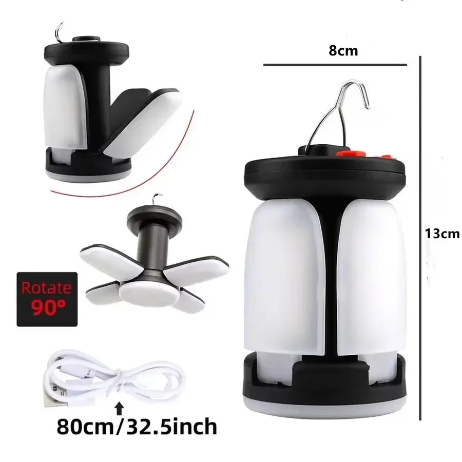 Linterna LED recargable ultrabrillante para acampar, reflector plegable, 3 modos de luz y linterna manos libres para acampar/senderismo/pesca