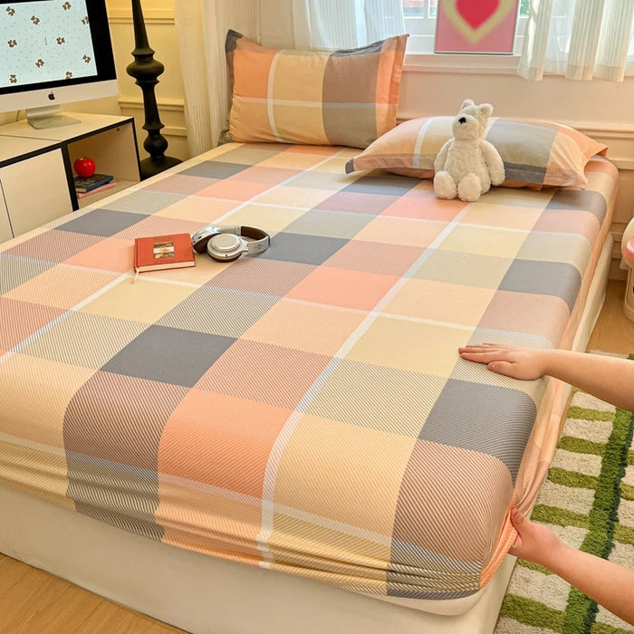 Juego de sábanas ajustadas de algodón 100% puro con funda de almohada, funda de cama con estampado de flores, sábanas individuales/Queen/King Size