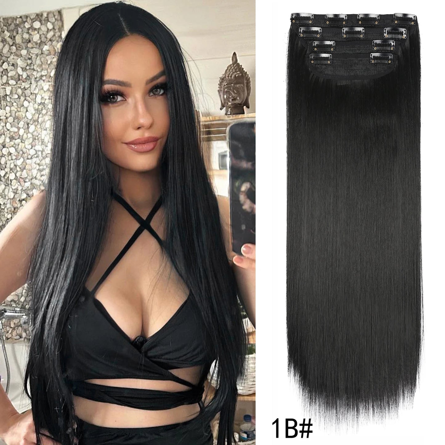 4 unids/set 20 pulgadas Clip de pelo sintético en postizos gruesos y largos ondulados para mujeres extensiones de cabello sintético de cabeza completa postizos ombré