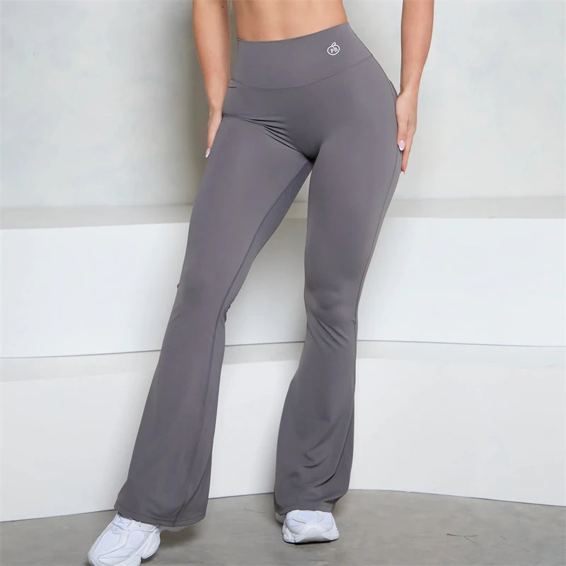 BUM gris bolsillo acampanado Scrunch Butt pantalones PB mujeres ajustado Sexy pantalones de cintura alta Push Up deporte Fitness Flare Leggings