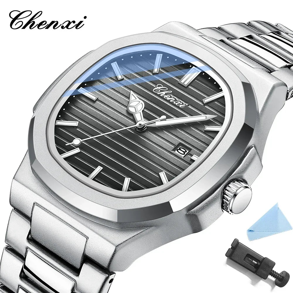 CHENXI 8222 reloj de negocios informal luminoso de acero inoxidable dorado de lujo para hombres relojes de pulsera de cuarzo de moda resistente al agua
