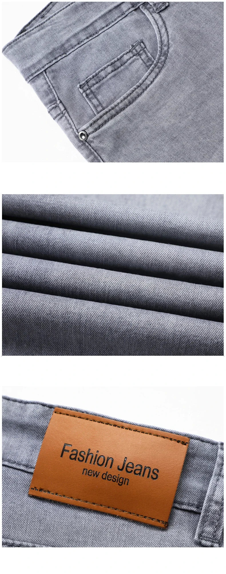 Pantalones vaqueros finos de algodón elástico para hombre, pantalón informal, recto, cómodo, color gris, a la moda, para verano