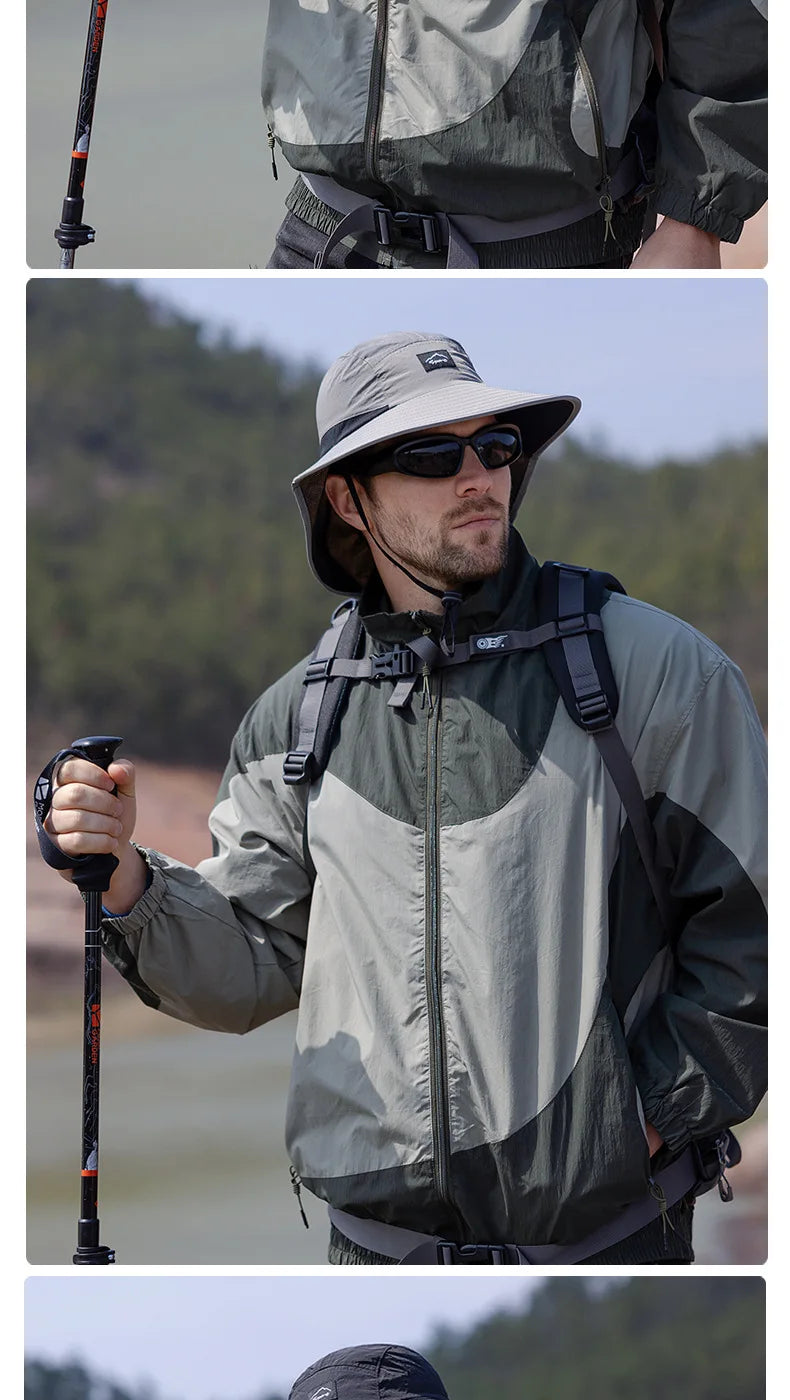 Sombreros de pescador resistentes al agua para hombre, sombrero de cubo de ala ancha transpirable con chal, protección solar UV, senderismo al aire libre, pesca, Verano