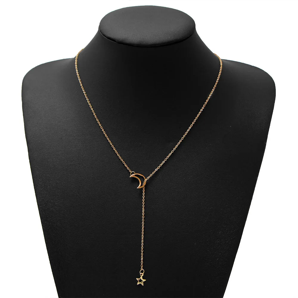 Nuevo Simple Luna estrella colgante gargantilla collar Simple Color oro aleación encanto cadena Collares collar para mujer joyerÃa de fiesta