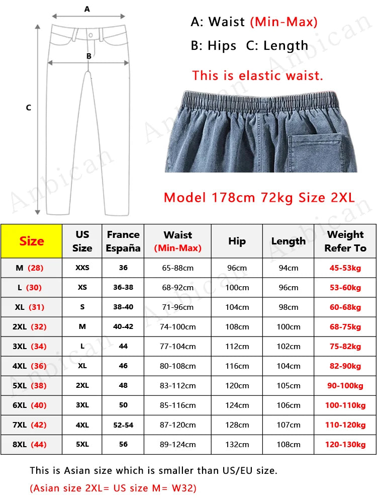 Pantalones vaqueros para correr de talla grande para hombre, ropa de calle 6XL 7XL 8XL, pantalones Cargo de mezclilla informales en negro y azul, pantalones vaqueros cónicos de algodón elásticos, pantalones holgados