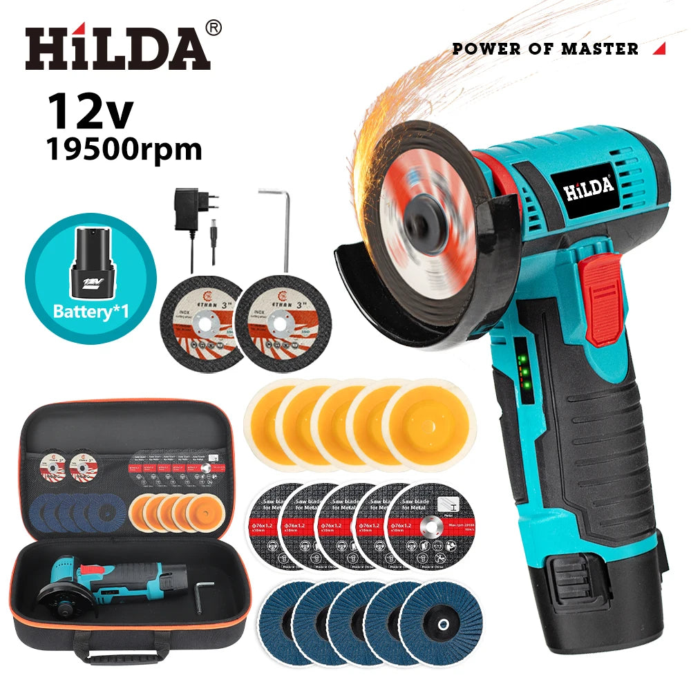 Mini amoladora angular recargable en miniatura HILDA de 12V con baterÃa, amoladora pulidora de hoja de corte para cortar diamante inalámbrico