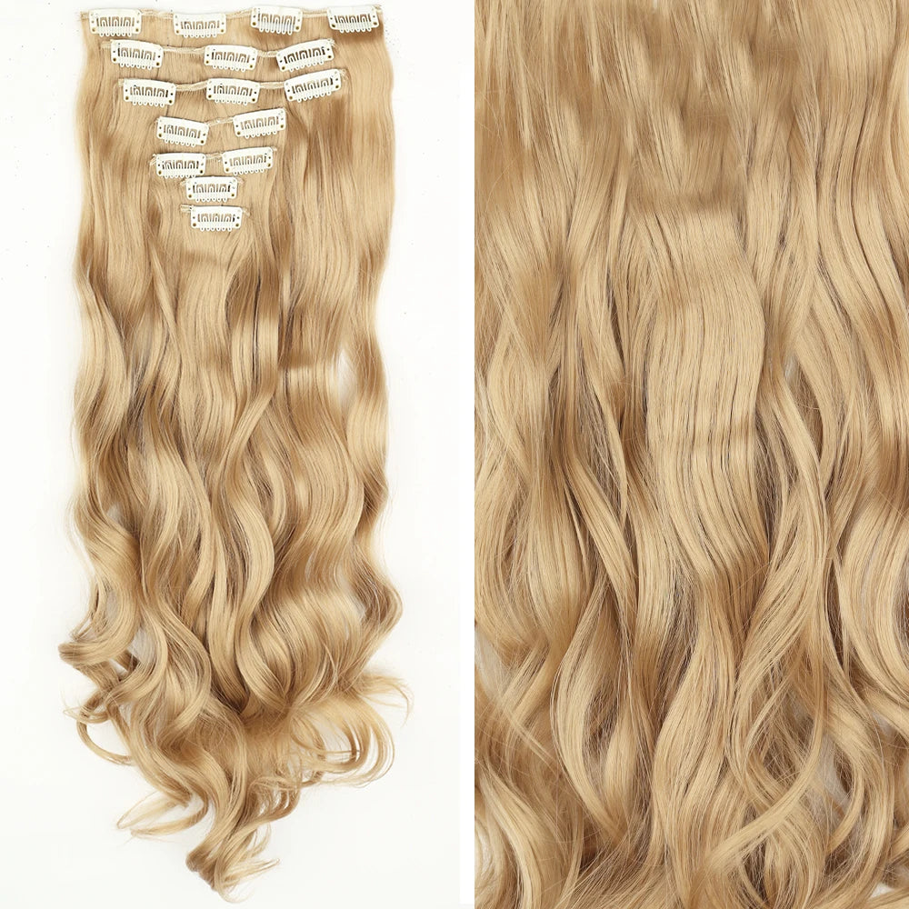 7 unids/set 16 Clips extensión de cabello negro largo liso pelo Natural Ombre peluca fibra resistente al calor para peinado de mujer