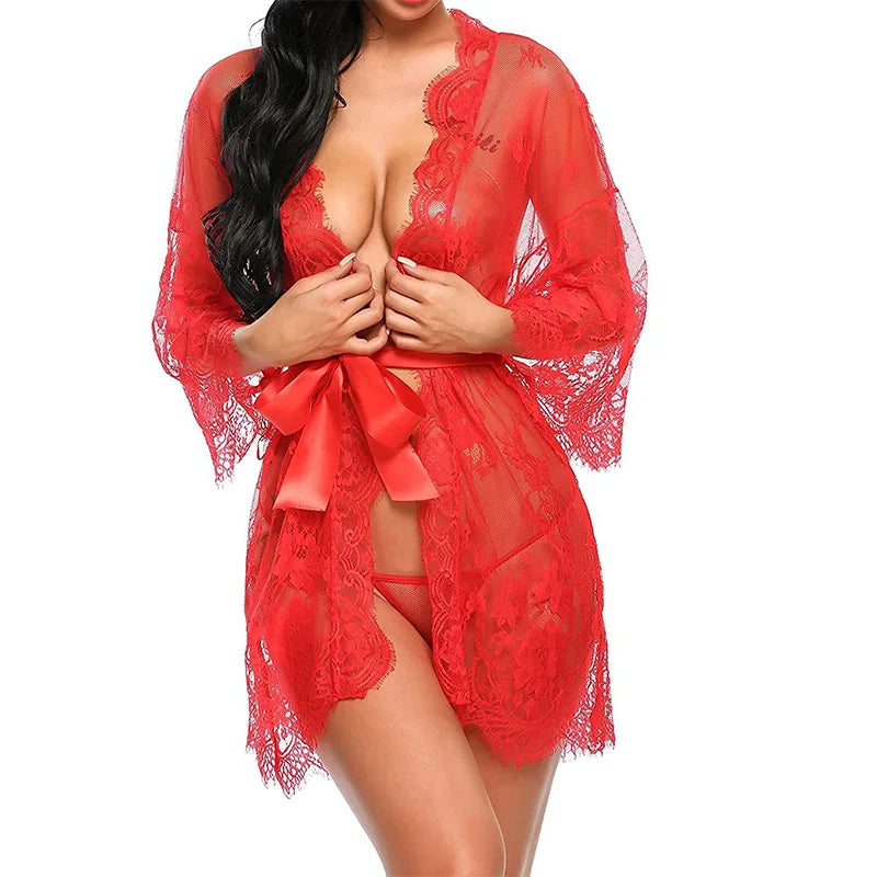 Pijama transparente de encaje, conjunto de vestido Babydoll, Pijama de Mujer con tirantes, ropa de dormir Sexy sin mangas, lencerÃa corta, ropa de dormir femenina