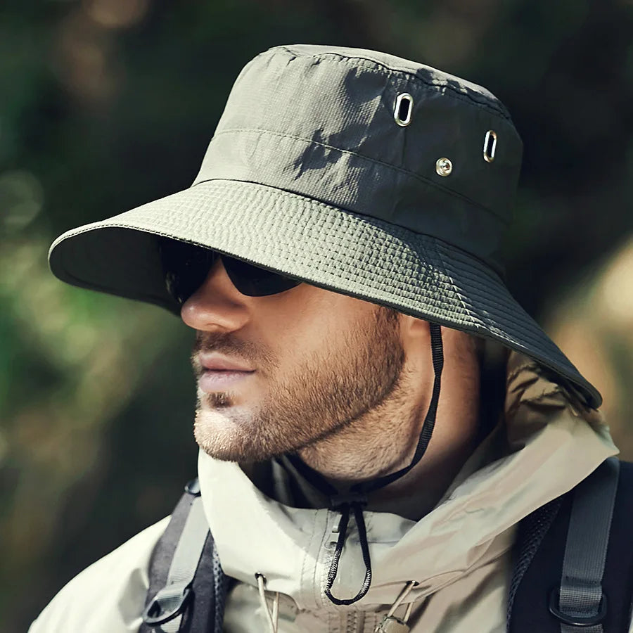 Sombrero de pescador de ala ancha y grande para hombre, gorra impermeable con protección UV para el sol, senderismo, pesca, escalada, sombreros de cubo de Safari de gran tamaño, verano