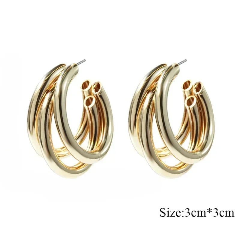 Pendientes de aro gruesos de Metal liso de acero inoxidable para mujer, aros redondos a la moda, pendientes llamativos, joyerÃa de moda 2024
