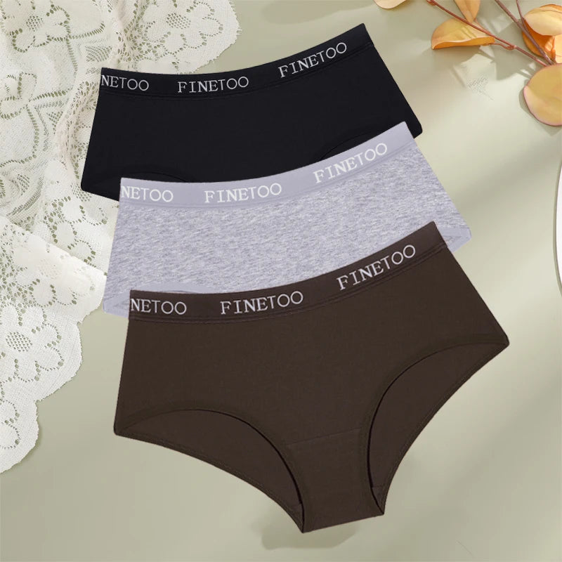 FINETOO, 3 uds., ropa interior con cinturón de algodón con letras, bragas para mujer, bragas sexis transpirables de cintura baja, lencerÃa cómoda elástica para mujer