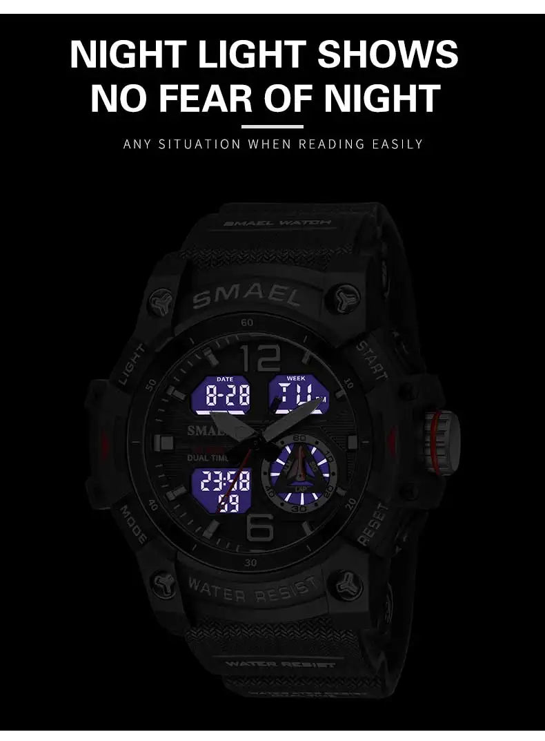 SMAEL-reloj deportivo militar para hombre, cronómetro con alarma, luz trasera Digital LED, pantalla de hora Dual, resistente al agua, 8007