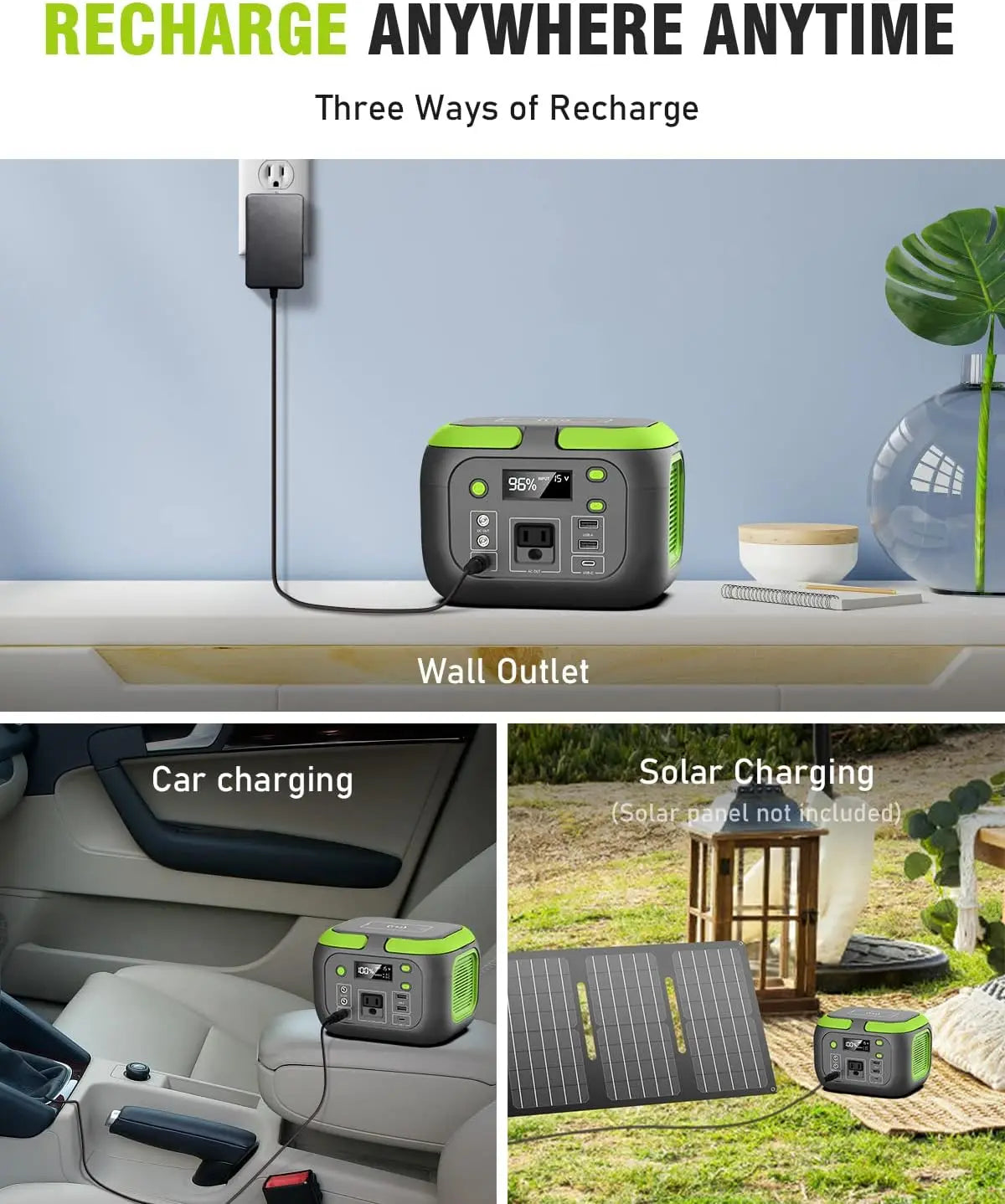 Estación de energÃa portátil de 200W, generador Solar de 155Wh, banco de energÃa de 42000mAh con salida de CA de 110V, CC, USB QC3.0 para acampar al aire libre RV