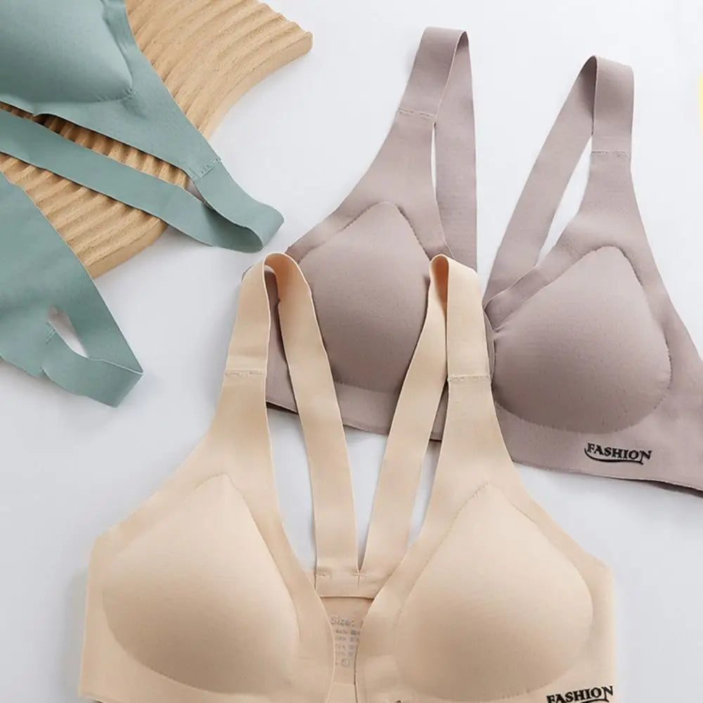 Sujetador inalámbrico con hebilla frontal en V profundo, sujetador antiflacidez a prueba de golpes para mujer, lencería de Copa grande, sujetadores sin costuras para niñas y mujeres